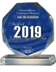 A blue and white award with the words " best of 2 0 1 9 " on it.